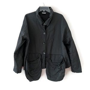 Planet By Lauren G Oversize Pocket Jacket One Size Boho Funky Buttons Hi-Lo Boxy